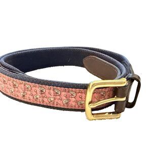 Vineyard Vines Shep & Ian Pink/Blue Whales Brown Leather Sport Belt Sz 38 Preppy